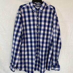 Crown & Ivy Long Sleeve Button Shirt Men's XXL Cotton Blue Checks